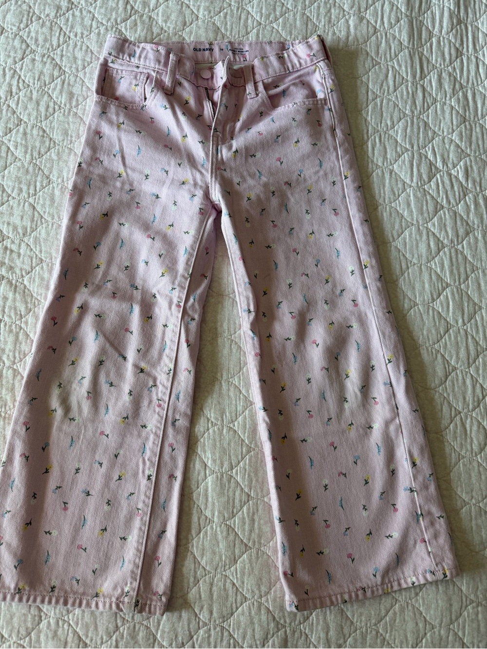 Old Navy Light Pink Girls' Floral Print Wide-Leg Jeans